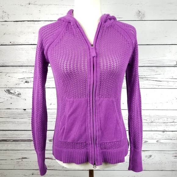 Athleta Sunscape purple zip up open knit hoodie sweater women's size S - Picture 8 of 9